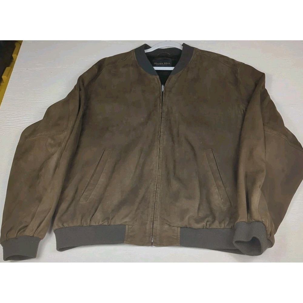 Golden Bear Mens Vintage Suede Leather Bomber‎ Jacket Artichoke L Green Brown